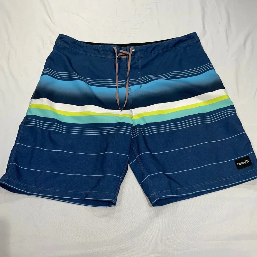 Hurley Mens Blue Striped Board Shorts Swim Trunks Size 36